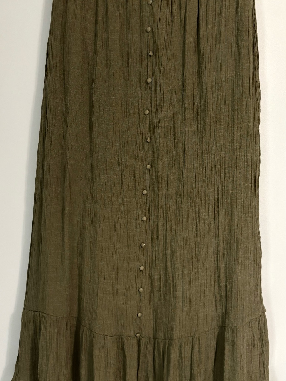 Indigo Rose Olive Green Button Front Ruffle Boho Gauze Maxi Skirt Size XL